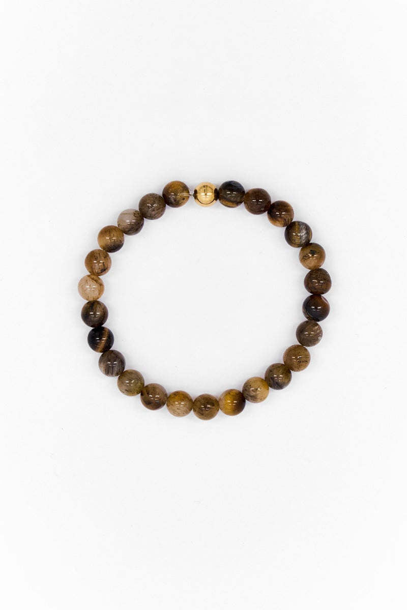 Steeltime Men Tiger Eye And Beaded Bracelet, Brown - Image 3
